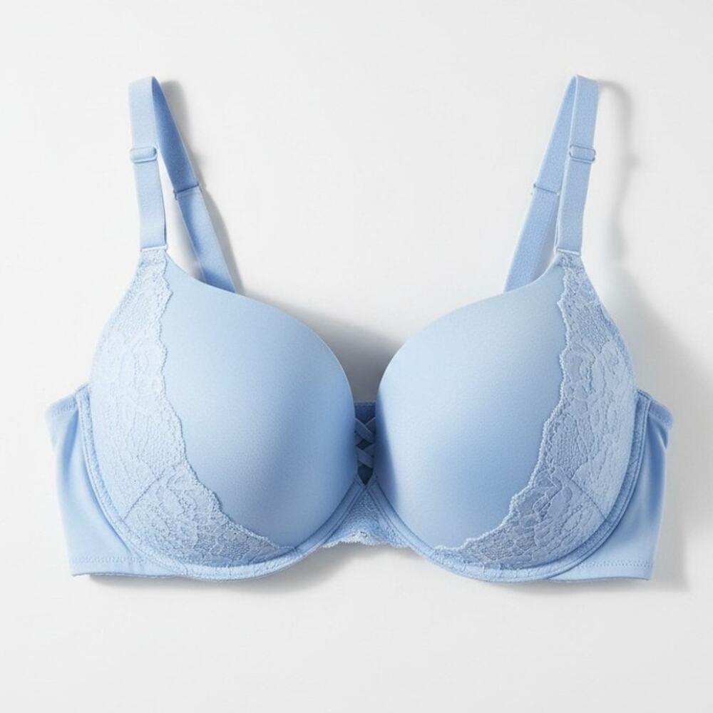 NEW Torrid Curve 48B Bra XO Plunge Push Up Blue Lace Romantic Underwire